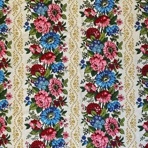 Vintage MCM House N Home Cotton Fabric Colorful Floral  46” X 70” Blue Pink Gold